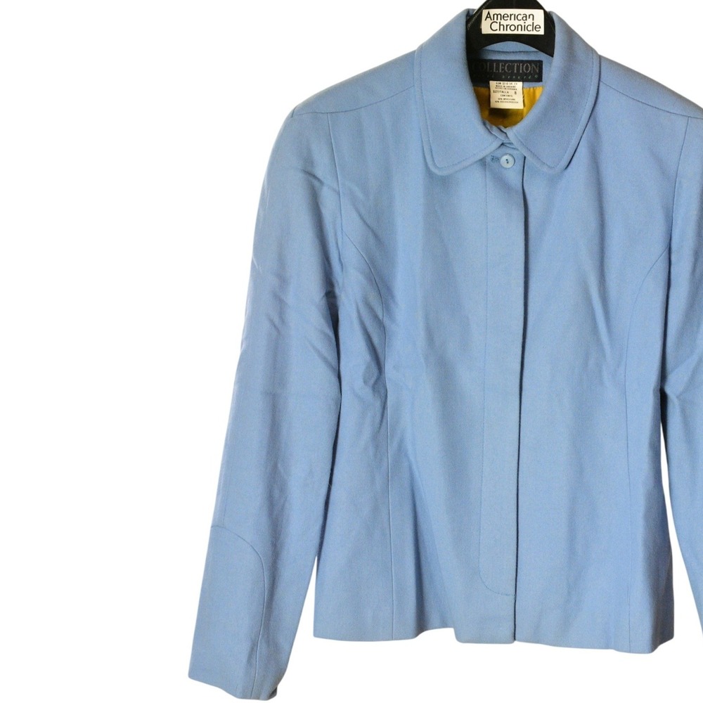 Vintage Periwinkle Blue Wool Blazer Womens 8 Harve Benard Covered Buttons Seamed - Picture 3 of 9